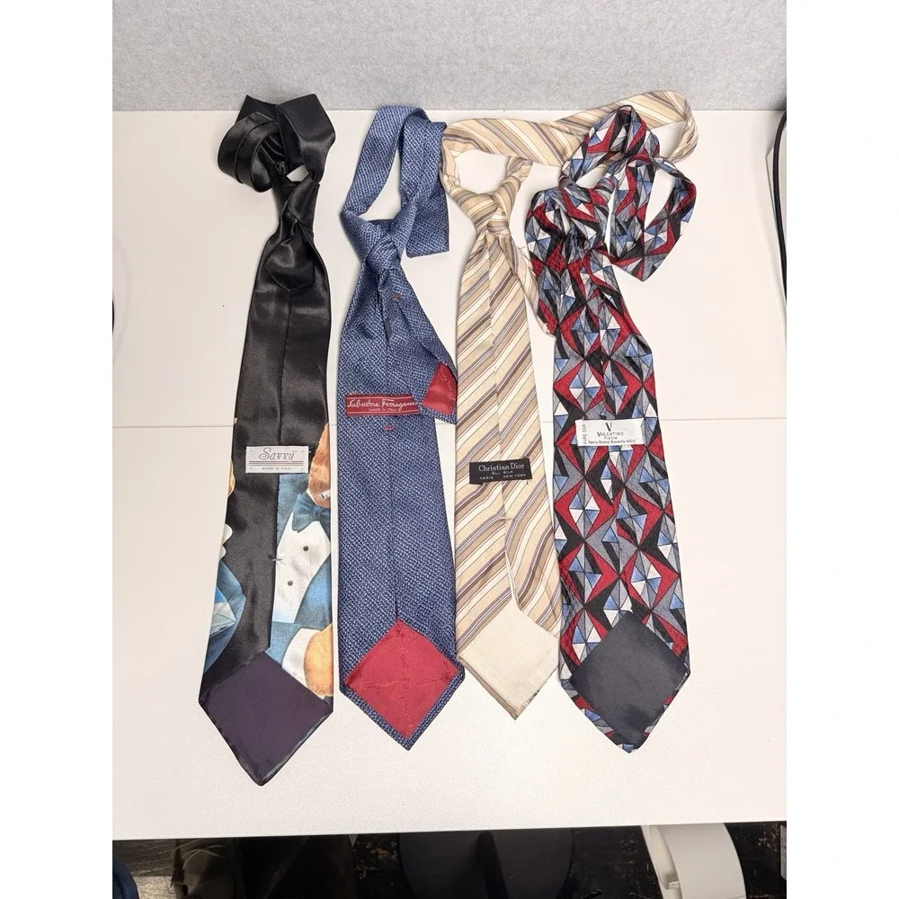 Lot Of 4 Vintage Luxury Rare Christian Dior ferragamo Valentino Silk Ties